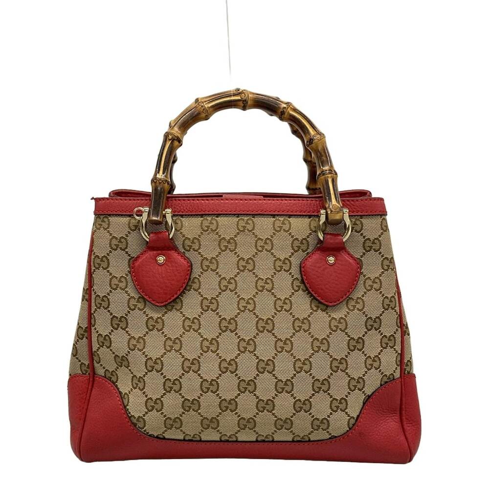 Gucci GG/Bamboo Handbag 308360 Red Beige Dark Brown Jacquard Leather - Picture 3 of 15